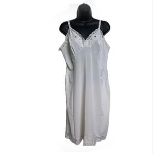 Vintage Shadowline Full Slip White Lace Nylon Size 40 36” L Slip Dress Nightgown